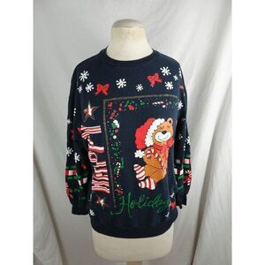 Vintage Holiday Time Happy Holidays Teddy Christmas Sweatshirt Size M